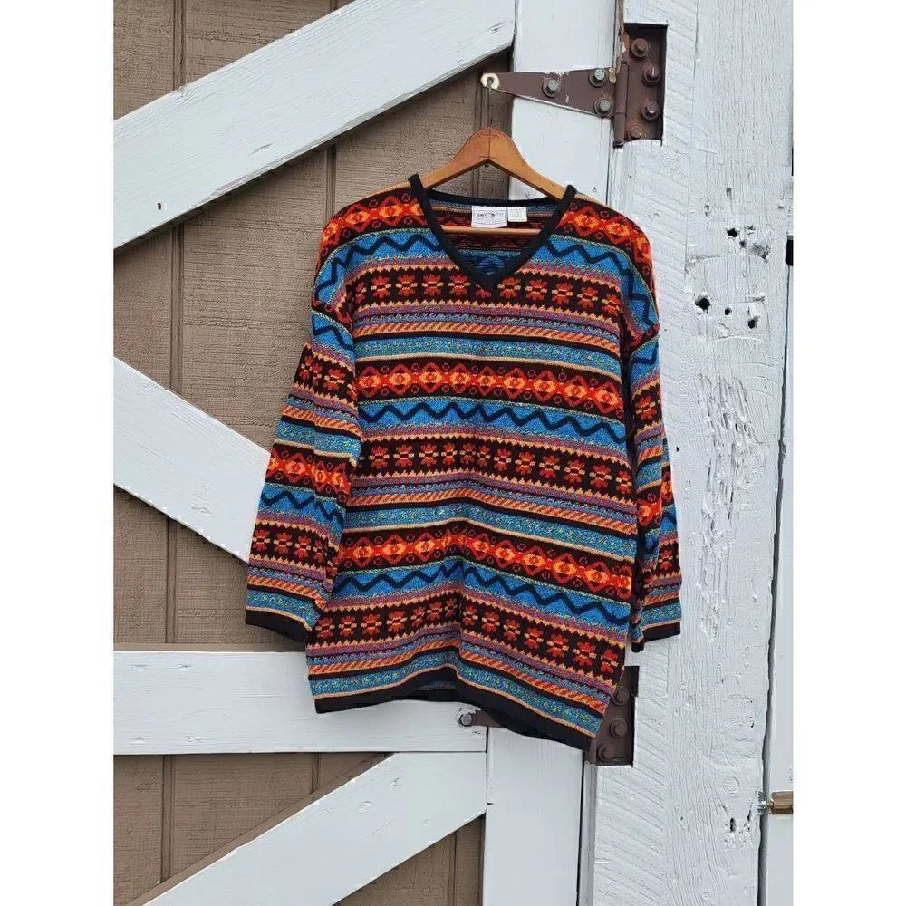 Vintage Maglia Donna Italian Wool Colorful Fair Isle Sweater Small